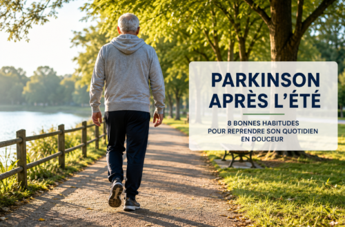 Parkinson après l'été : personne marchant dans un parc pour reprendre progressivement son activité